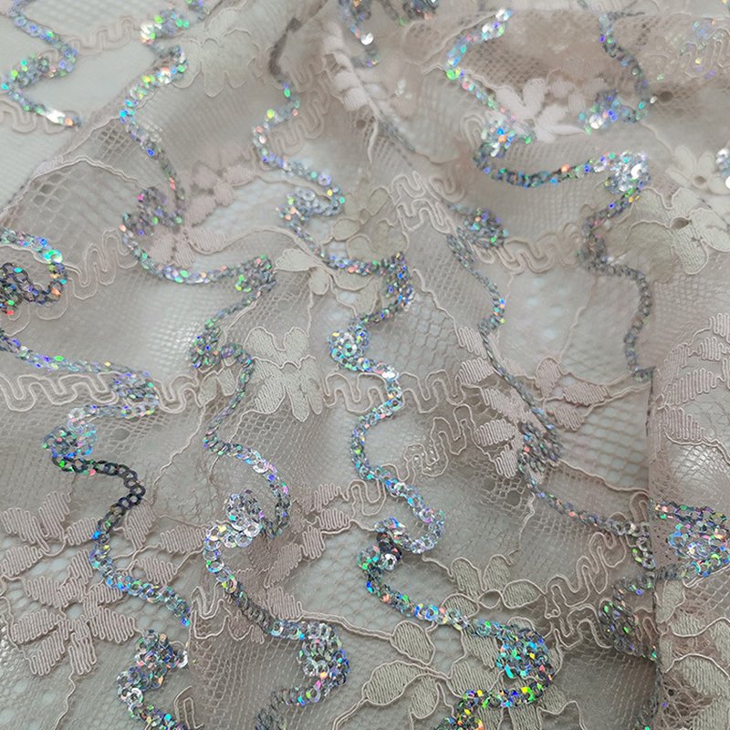 Embroidered Fabric Sequin Evening Nylon Lace Fabric for Women's Wear W 6